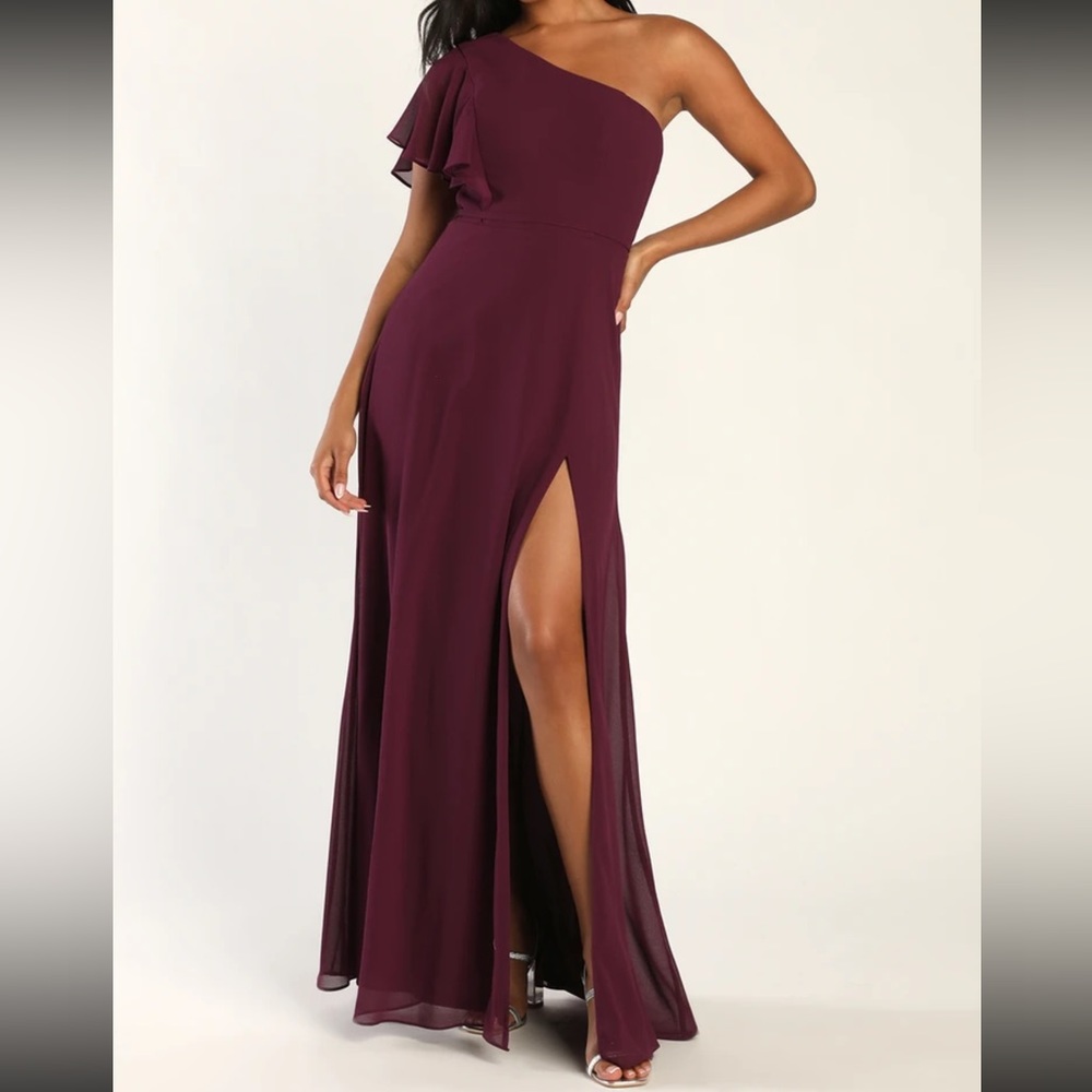 Lulus Radiant Bliss Plum Purple One-Shoulder Flutter Sleeve Maxi Dress